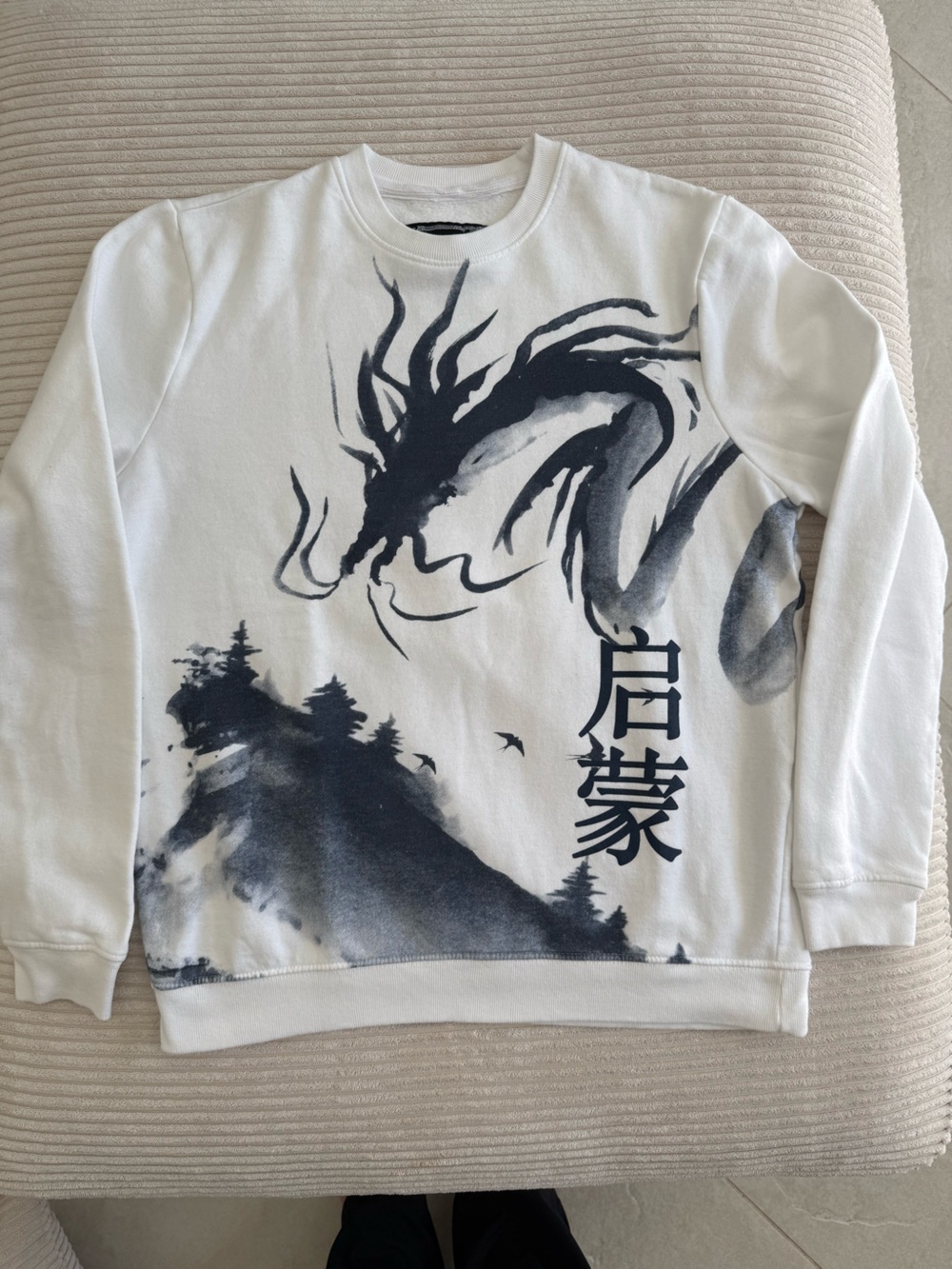 White Dragon Graphic Crewneck Sweater